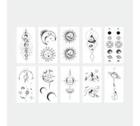 Tatouage Temporaire Faux Tatouage Décalcomanie Un Ensemble De 10 Autocollants De Tatouage Imperméables Soleil, Lune, Étoiles, Clavicule, Soleil Noir Et Blanc, Lune Et Planète