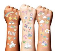 Tatouage Temporaire Licorne, 4 Feuilles Faux Tatouage Licorne, Tatouages Ephemere Arc-en-Ciel, Tatouages Éphémères Enfant pour Fête d'Anniversaire Cadeaux Invités Accessoires de Fête