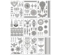 Tatouage Temporaire Mandala Noir Pour Bras En Dentelle, Imperméable Et Résistant À La Transpiration. 12x15.8cm