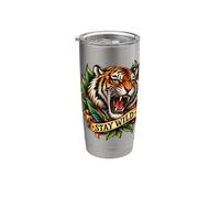 Tatouage traditionnel vintage Stay Wild Fierce Tiger Gobelet isotherme en acier inoxydable double paroi