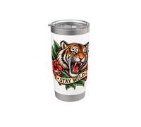 Tatouage traditionnel vintage || Stay Wild Fierce Tiger Gobelet isotherme en acier inoxydable double paroi