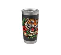 Tatouage traditionnel vintage || Stay Wild Fierce Tiger Gobelet isotherme en acier inoxydable double paroi