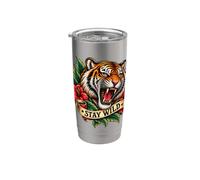 Tatouage traditionnel vintage || Stay Wild Fierce Tiger Gobelet isotherme en acier inoxydable double paroi