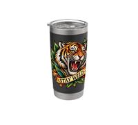 Tatouage traditionnel vintage Stay Wild Fierce Tiger Gobelet isotherme en acier inoxydable double paroi