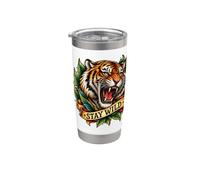 Tatouage traditionnel vintage Stay Wild Fierce Tiger Gobelet isotherme en acier inoxydable double paroi