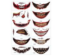 Tatouages de visage d'Halloween 12pcs tatouages temporaires tatouages clown horreur bouche tatouage autocollants de la journée des tatouages cicatrices temporaires morts pour les décalco.