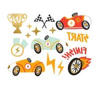 Lot de 11 tatouages temporaires pour voitures - À coller sur la peau - Tatouages pour enfants - Pour enfants - Course automobile - Anniversaire - Fête d'enfant