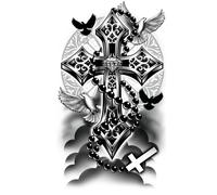 TATOUAGES ÉPHÉMÈRES DIVINITÉ CROIX COLOMBE 14X30CM Noir