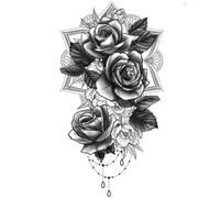Tatouages Éphémères Mandala Roses 14x30cm Noir