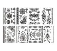 Tatouages éphémères motifs variés (Noir) - Pack de 8 Grandes Planches de 21 x 15 cm