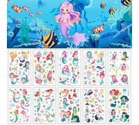 Tatouages éphémères pour enfants - 10 feuilles - Sirène - Tatouage éphémère - Cartoon - Imperméable - Pour fille et garçon - Pour anniversaire d'enfant