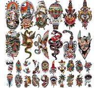 Tatouages Temporaires 77 Feuilles - 17 Grands Motifs pour Corps + 60 Minuscules - Réalistes Imperméables Multicolores pour Adultes