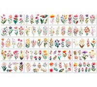 Tatouages Temporaires Aquarelle De Fleurs, Feuilles Et Fleurs, Autocollants Décoratifs Colorés À Transfert À L'Eau À Faire Soi-Même 6.8X14CM
