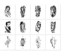 Tatouages Temporaires Floraux Pour Tout Le Bras, Motifs Pour La Moitié Du Bras, Unisexes, Avant-Bras, Imprimés Animaliers, Lion, Noir Et Blanc. 210 * 114mm A108
