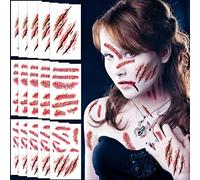 Tatouages Temporaires Halloween, 15 Feuilles fausse cicatrice Autocollants de Tatouage Zombie avec Accessoires Maquillage Adultes Effrayants et Sanglants Réalistes, Cosplay Décoration Fête