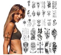 Tatouages Temporaires Imperméables Minuscules,40 feuilles Autocollants 3D réalistes de tatouage papillon Rose d'animal de lion loup