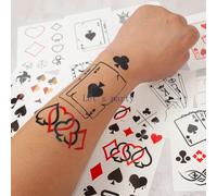 Tatouages temporaires imperméables sur le thème du Casino de Las Vegas, 10 pièces, carte de Poker, autocollant pour le corps et le visage pour adultes, décor de fête d'anniversaire 10Pcs