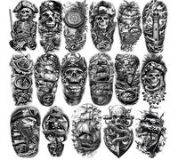 Tatouages Temporaires Pirates avec Tête de Mort, Compas, Ancre et Épée - 77 Feuilles pour Demi-Bras - Adultes et Enfants