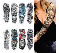 Tatouages Temporaires Pour Homme Femme Filles,8 Pcs Grand Manchette Tatouages Tattoo Étanche Bras Complet Autocollant Body Tattoo Sticker Tatouages Éphémères,Tigre,Lion,Crâne Mort