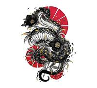 tatouages temporaires, Tatouages temporaires, 1 feuille serpent noir tournant dragon autocollant de tatouage temporaire style chinois fleur bras cuisse couvrant cicatrice faux