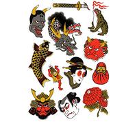 Tatsy The Japanese Set, Tatouages Temporaires Imperméables pour Femme et Homme, Designs Inspirés de la Culture Japonaise avec Dragon, Épée de Samouraï, Guerrier, Geisha, Grenouille et Fleurs