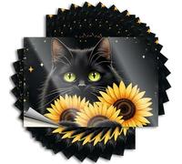 Tattoos Lover Men Decor Cover A Black Cat with Glow Eyes Entouré de tournesols. - Décalques sans résidus pour taupe (8 x 12 cm)