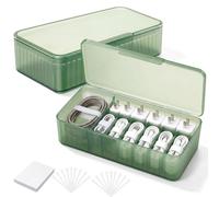Tatuo Lot de 2 boîtes de rangement de câbles avec couvercle, organiseur de cordon de charge extra large, étui en plastique PP, 20 attaches en silicone et 20 étiquettes pour tiroir, voyage, bureau