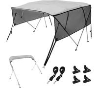 taud de bateau à 4 arceaux Bimini Top, largeur d'installation 216-228 cm Abri en polyester 600D, Taud de bateau avec panneaux latéraux amovibles en maille, étanche & protection solaire, boîte de range
