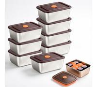 Taurion Lot de 8 boîtes à goûter en acier inoxydable : organiseur de réfrigérateur avec couvercle, boîtes à viande pour réfrigérateur, anti-fuite, empilables, boîtes de conservation en acier
