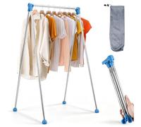 Taurion Portant à vêtements pliable portable : porte-vêtements de voyage réglable en acier inoxydable, 34-78 cm, étendoir à linge télescopique pour voyage, camping, randonnée, linge à la maison, bleu