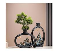 Tauzveok Vase Céramique Vert Et Or, DécorationChambre Coucher Esthétique Moderne, Vase À Fleurs pour Décoration Table Mariage, Salon, Bureau, Chambre Coucher,Black Set