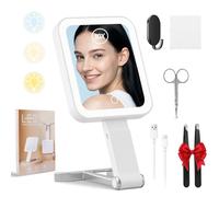 TAVADA Miroir Grossissant Lumineux,Miroir Grossissant Double Face,Type-C Rechargeble, Mirroir Super HD avec écran Tactile,Miroir Coiffeuse LED avec 3 Couleurs de Lumière pour Voyage et Chambre