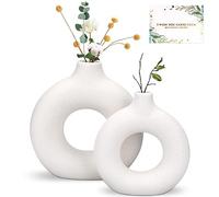 TAVADA Vase Decoratif en Ceramique,Lot de 2 Vase De Forme Ronde d'art Moderne,vases en céramique en Donut Blanc pour La Décoration Salon,Chambre à Coucher,Mariage,Table à Manger,Bureau