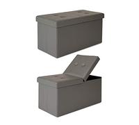 tavora Tabouret Banc Pliable Couvercle à charnière Coffre de Rangement avec Couverture 76x38x38 cm, Similicuir Gris