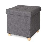 tavora Tabouret Pliable Couverture de Lin Coffre de Rangement Pieds en Bois 38x38x38 cm, Gris