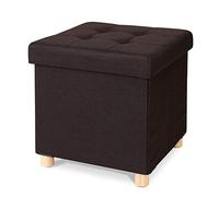 tavora Tabouret Pliable Couverture de Lin Coffre de Rangement Pieds en Bois 38x38x38 cm, Marron