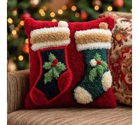 Taxpy Bas De Noël Kit De Coussins Avec Crochet,43 X 43 Cm | Latch Hook Canevas Coussin Point Convient aux débutants aux adultes Créatif Décoration intérieure Projets artisanaux Idéal