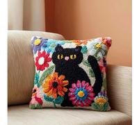 Taxpy Chat Noir Kit De Coussins Avec Crochet,43 X 43 Cm | Latch Hook Canevas Coussin Point Convient aux débutants aux adultes Créatif Décoration intérieure Projets artisanaux Idéal
