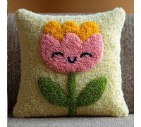 Taxpy Tulipe Kit De Coussins Avec Crochet,43 X 43 Cm | Latch Hook Canevas Coussin Point Convient aux débutants aux adultes Créatif Décoration intérieure Projets artisanaux Idéal