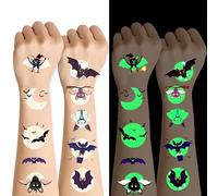 TAXTYHRE 10 Feuilles Tatouage Halloween Enfant, Chauve Souris Tatouages Temporaire, Lumineux Tatouage Ephemere Autocollant, pour Halloween Anniversaire Carnaval Cosplay Fête