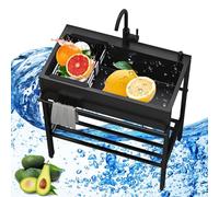 TAXXII Cuisine en Acier Inoxydable - Poste de Travail extérieur autoportant avec paniers de tri, grilles, bac Unique, évier Utilitaire pour Le Lavage du Linge, Gain de Place