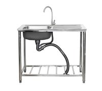 TAXXII Ensemble évier de Cuisine Professionnel autoportant en Acier Inoxydable à Une cuve avec Robinet d'eau Chaude et Froide, bac de préparation et de Lavage avec Plan de Travail et Doub