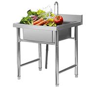 TAXXII Évier de Cuisine autoportant, Style Industriel à Une cuve avec Robinet, Poste de Travail en métal, Durable, éviers de préparation et Utilitaires en Acier Inoxydable pour Restaurant