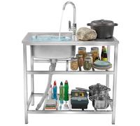 TAXXII Évier de Cuisine en Acier Inoxydable avec Double étagère de Rangement, Utilitaire Monobloc pour buanderie, Garage et extérieur, Station de préparation autoportante, bonde de Grand