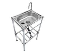 TAXXII Évier de Cuisine Portable, évier d'extérieur à Une cuve, Utilitaire autoportant en Acier Inoxydable avec Robinet et bonde, pour Garage/buanderie/Restaurant/Chambre (48×35cm)