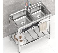 TAXXII Évier Double sur Pied pour extérieur, Lave-Mains, évier Utilitaire, Cuisine Commerciale, Garage, buanderie, Jardin, 80 cm x 45 cm x 85 cm (H)