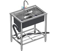 TAXXII Évier extérieur Monobloc en Acier Inoxydable, sur Pied - Idéal pour Restaurant, Bar, buanderie, Garage, Jardin, Camping - Comprend Robinet, Panier d'égouttage et étagère.