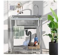 TAXXII Évier extérieur Utilitaire en Acier Inoxydable, évier sur Pied, cuve Unique pour Cuisine Professionnelle avec Robinet, idéal pour Le Lavage, Le Garage ou la buanderie.