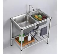 TAXXII Évier Mobile en Acier Inoxydable à Double cuve, autoportant, avec Robinet d'eau Chaude et Froide, idéal pour Le Camping, Les Restaurants, Les garages, Les Cours et Les buanderies (