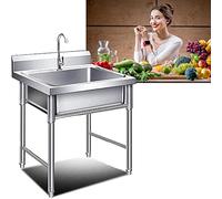 TAXXII Évier Utilitaire amélioré en Acier Inoxydable 304 avec dosseret, évier sur Pied pour buanderie et Garage, Robinet de Cuisine Commercial à Une cuve pour Une Utilisation intérieure/e